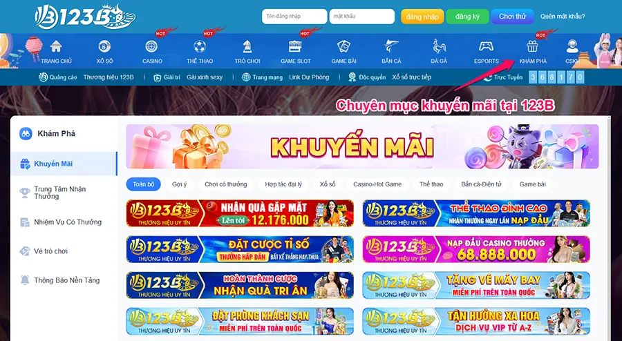Hướng dẫn xem khuyến mãi 123B